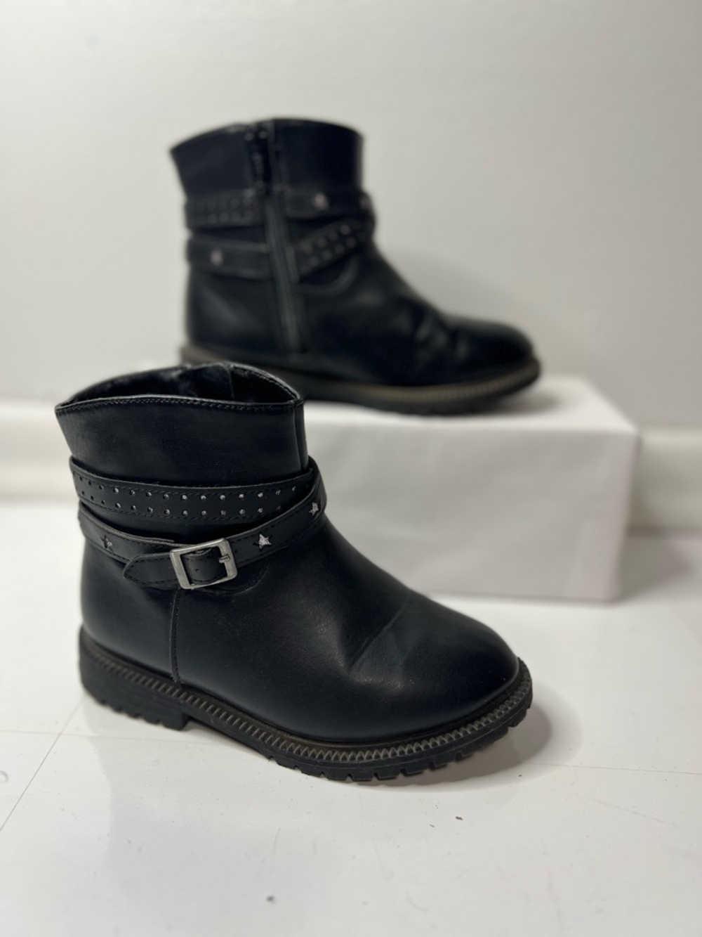Wonder Nation Kids Black Ankle Girls Boots with Strap Size 10